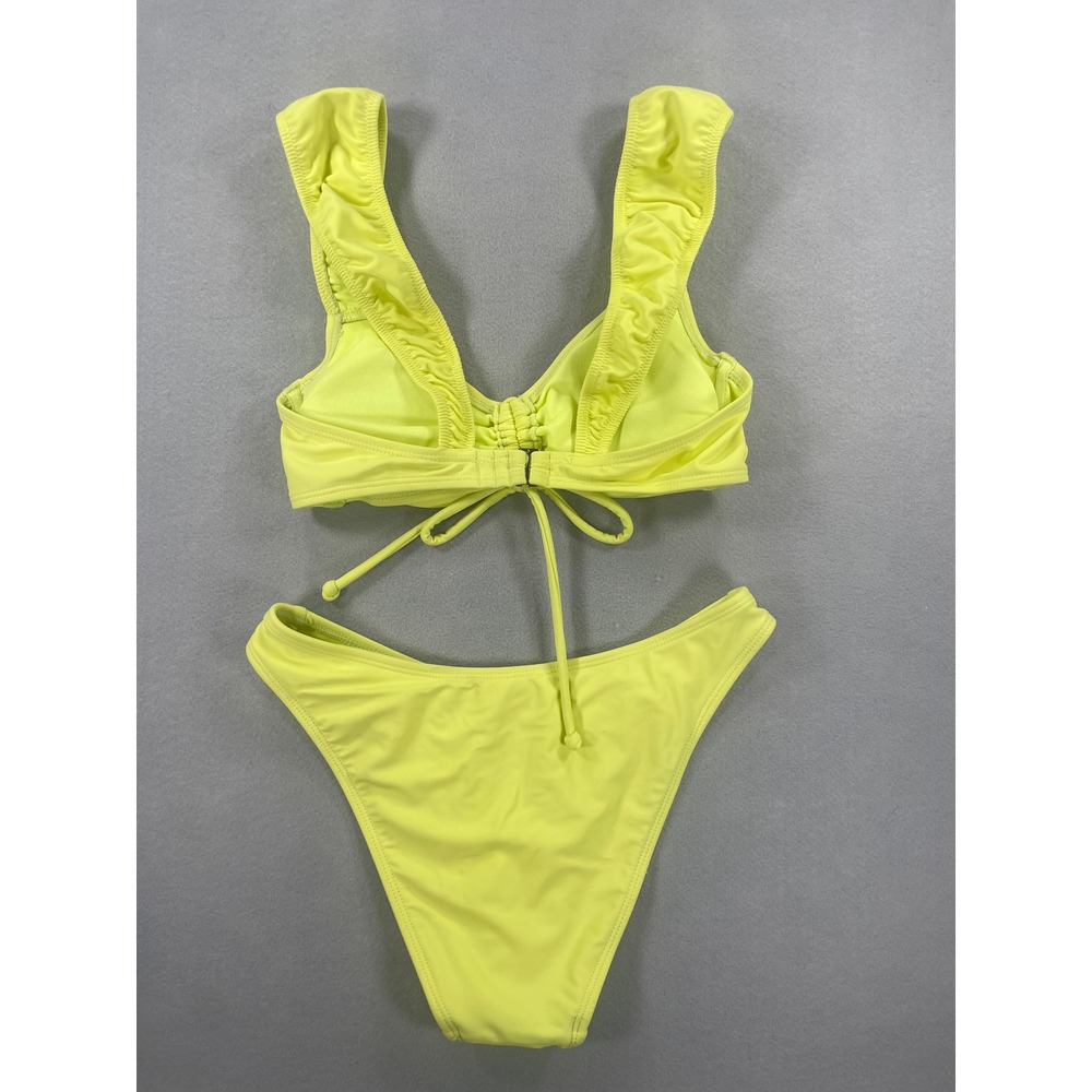 Wild‎ Fable Neon Yellow Lime Ruffle Two Piece Bikini Set XS Swimsuit